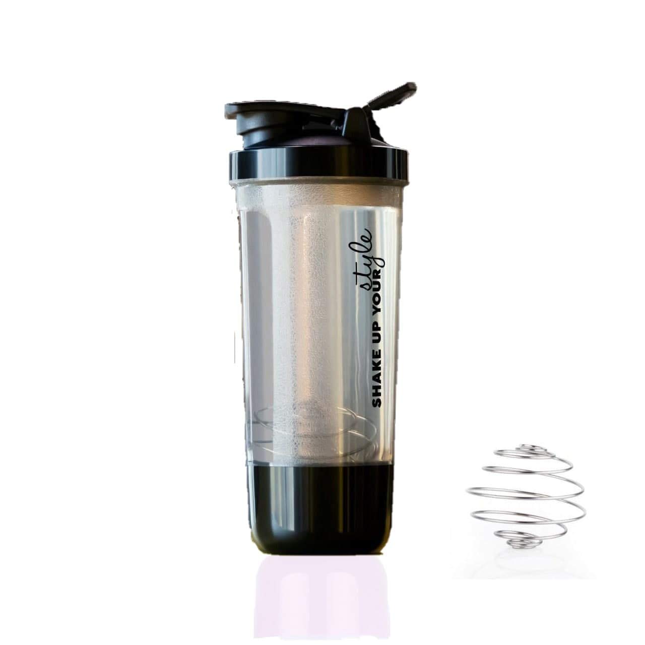 Leak Proof BPA Free Material 600ml Protein Shaker Bottle for Protein Mix with Storage Compartment and Stainless Steel Blender Ball for Pre/Post Workout Drinks, Gym