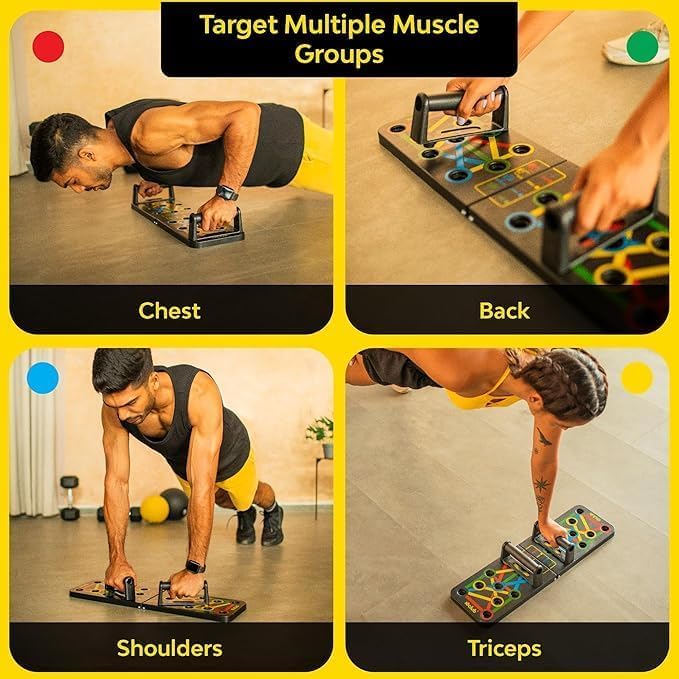 Push Up Board System with Colour-Coded Exercise Guide, Home Gym Strength Training Equipment