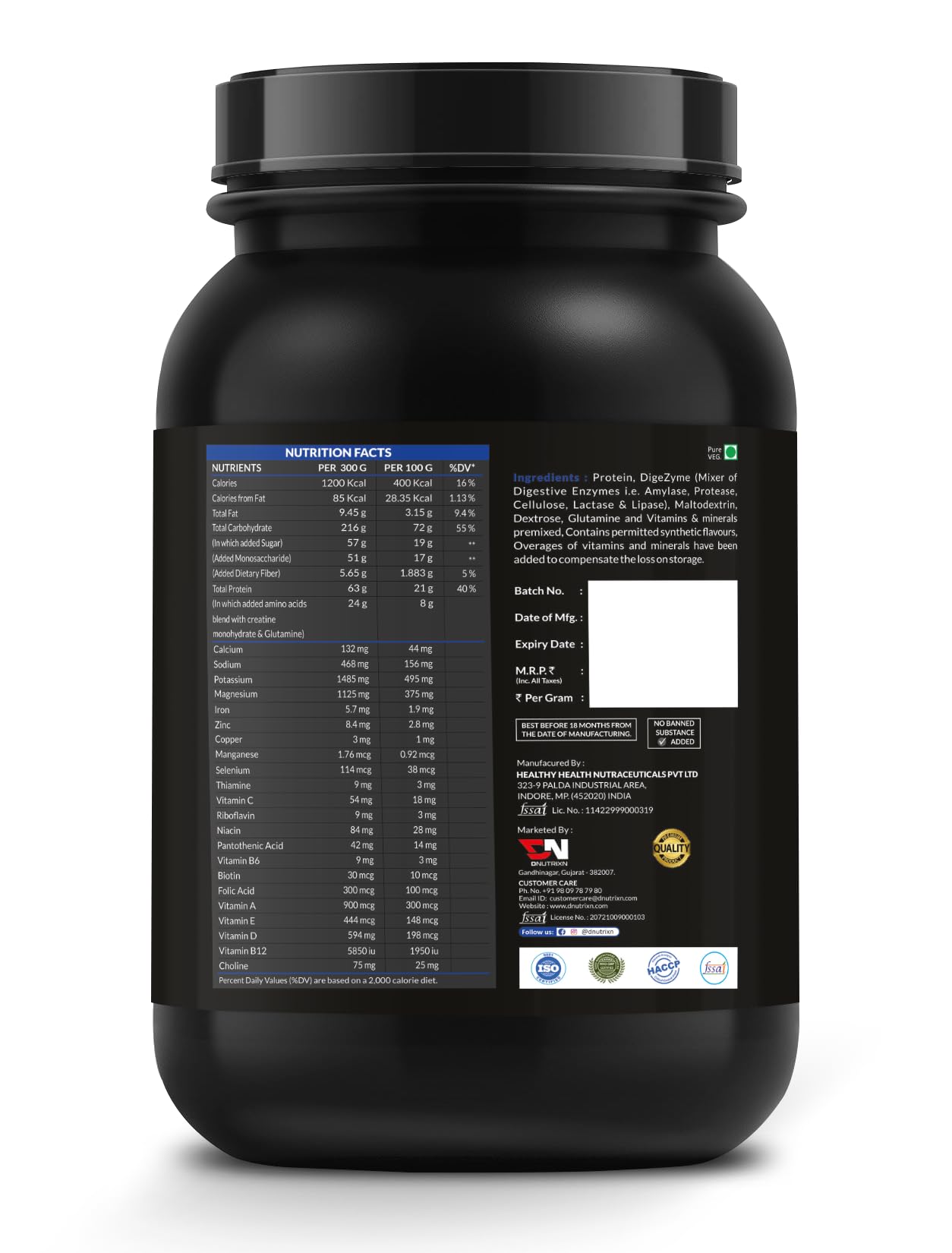 DNUTRIXN Advance Mass Gainer with High Protein, with Digestive Enzyme