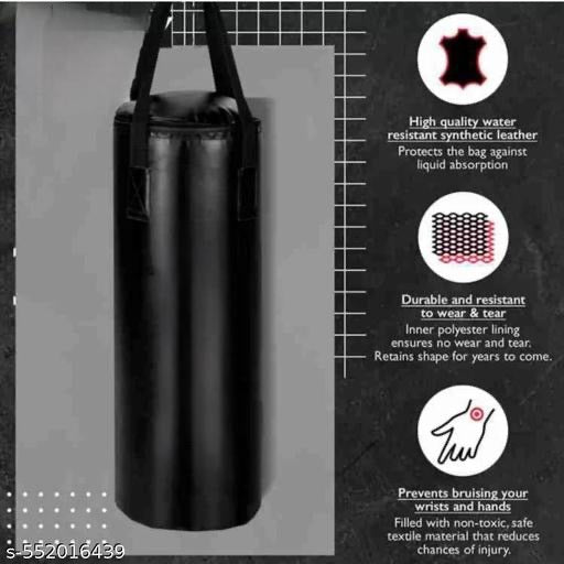Heavy Duty Black Boxing Punching Bag with Stainless Steel Hanging Chain, 3 Feet Unfilled Synthetic Leather