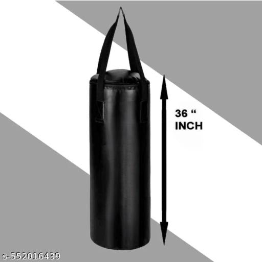 Heavy Duty Black Boxing Punching Bag with Stainless Steel Hanging Chain, 3 Feet Unfilled Synthetic Leather