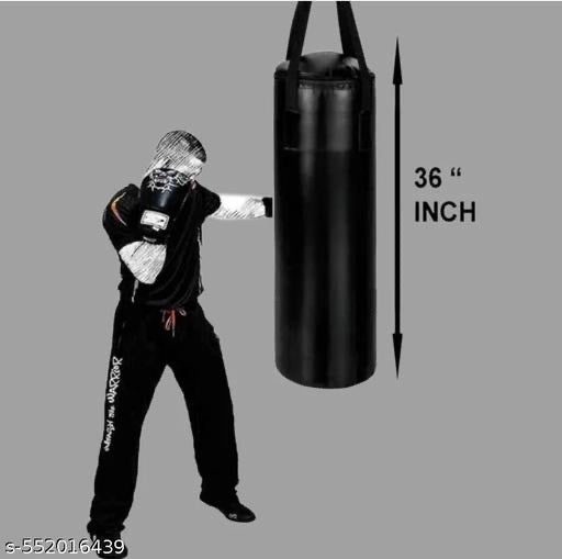 Heavy Duty Black Boxing Punching Bag with Stainless Steel Hanging Chain, 3 Feet Unfilled Synthetic Leather