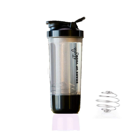 Leak Proof BPA Free Material 600ml Protein Shaker Bottle for Protein Mix with Storage Compartment and Stainless Steel Blender Ball for Pre/Post Workout Drinks, Gym