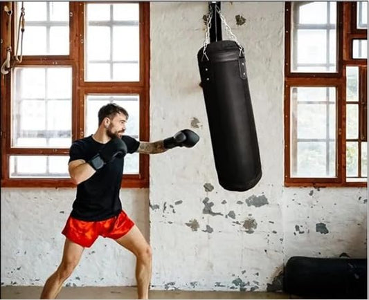 Heavy Duty Black Boxing Punching Bag with Stainless Steel Hanging Chain, 3 Feet Unfilled Synthetic Leather