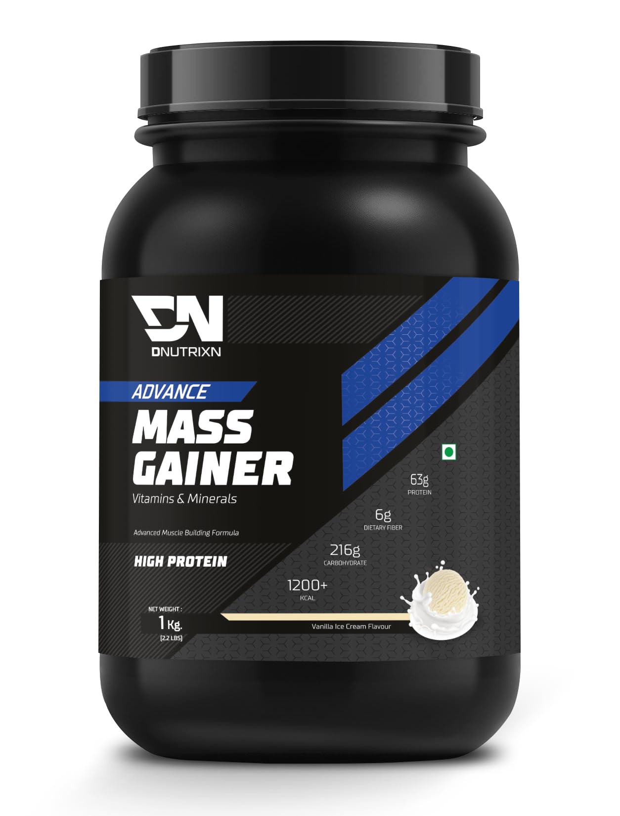 DNUTRIXN Advance Mass Gainer with High Protein, with Digestive Enzyme