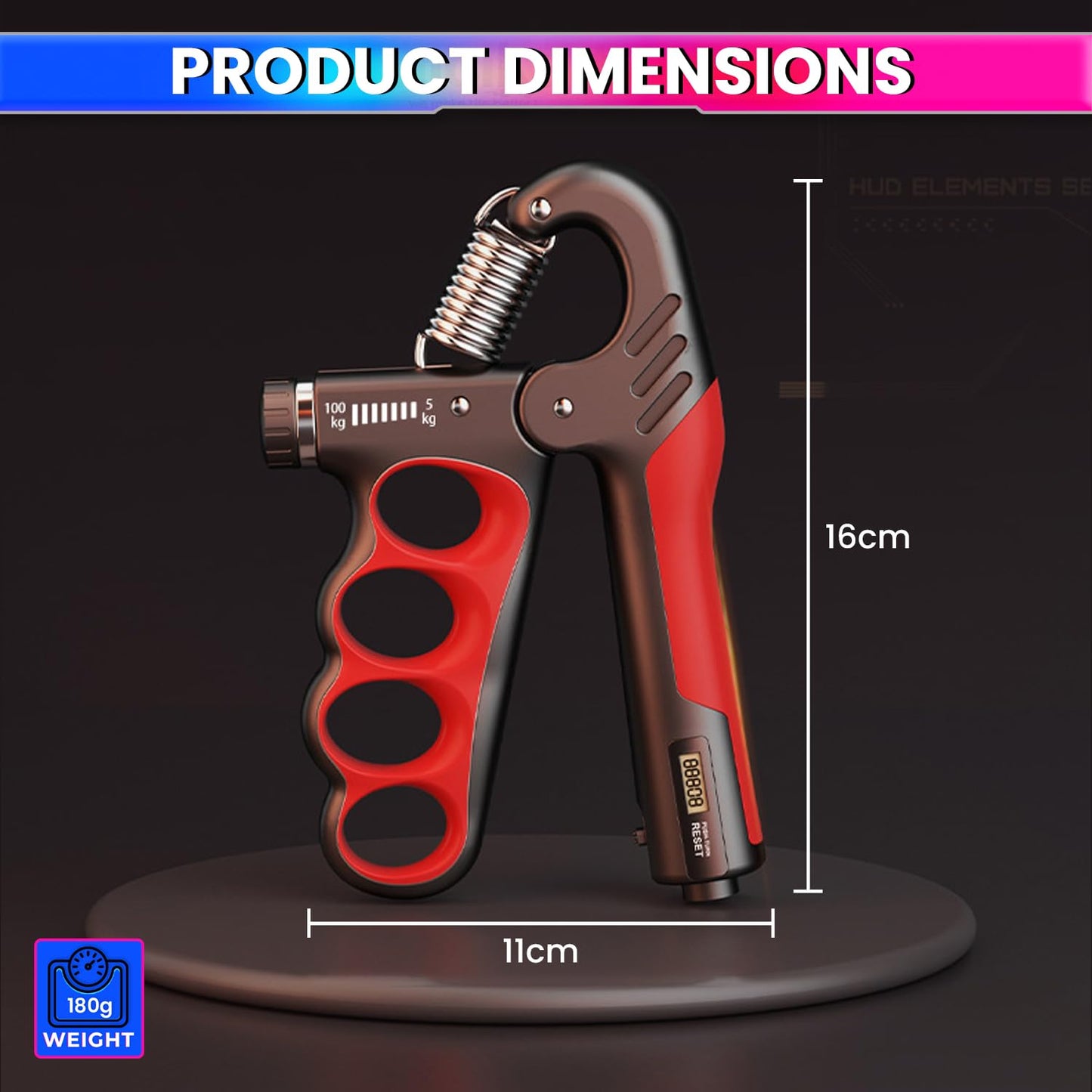 LeanNation’s Adjustable Hand-Grip Exerciser with Digital LCD Counter, 4mm Carbon Steel, Wrist and Forearm Strengthning for Men and Women