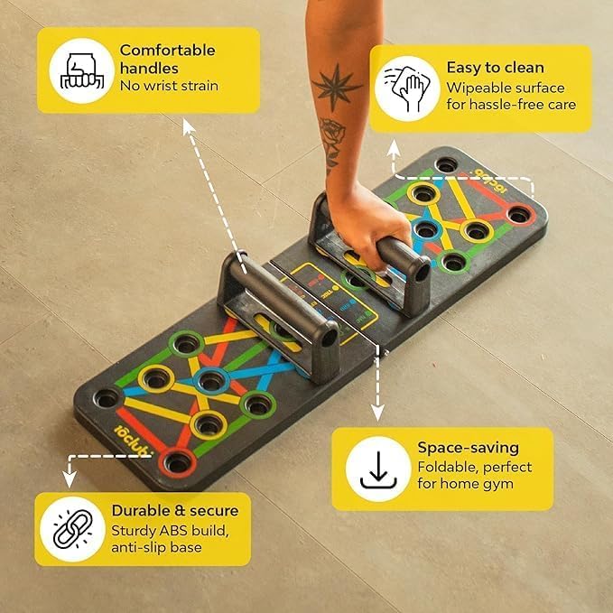 Push Up Board System with Colour-Coded Exercise Guide, Home Gym Strength Training Equipment