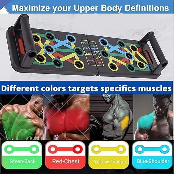Push Up Board System with Colour-Coded Exercise Guide, Home Gym Strength Training Equipment