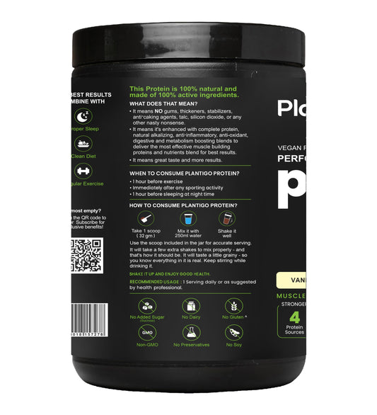 Plantigo Clean Protein Powder Men & Women | 24g Plant Protein, 4.4g BCAA, 2g Leucine, 4g Fiber | No Sugar, No Dairy, No Preservatives | Swiss Chocolate 500g