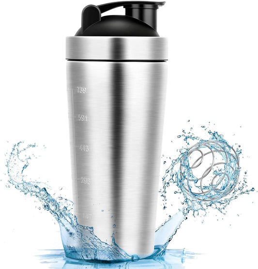 Stainless Steel Protein Shaker Bottle, 750 ML, with Measurement Markings, Leak-proof Design