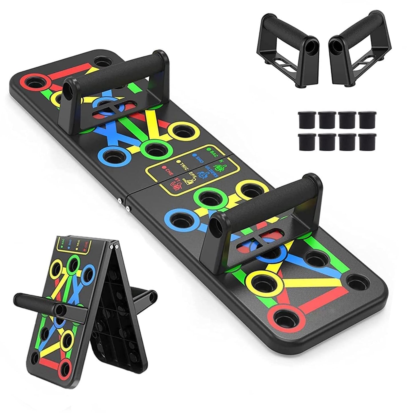 Push Up Board System with Colour-Coded Exercise Guide, Home Gym Strength Training Equipment