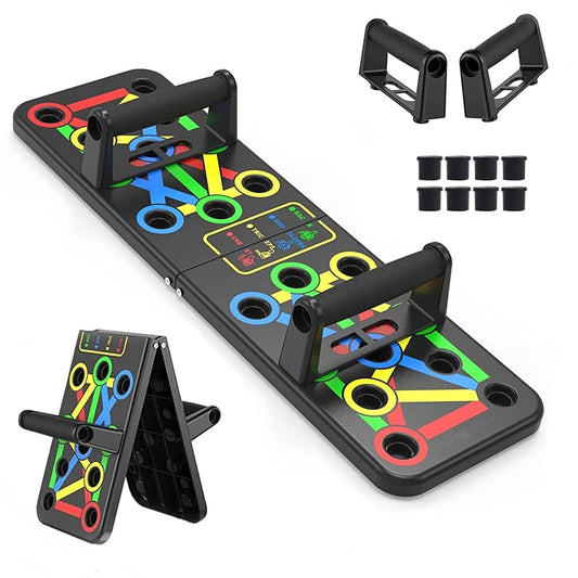 Push Up Board System with Colour-Coded Exercise Guide, Home Gym Strength Training Equipment