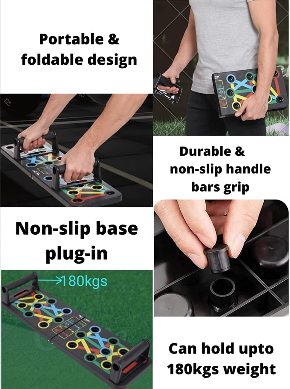 Push Up Board System with Colour-Coded Exercise Guide, Home Gym Strength Training Equipment