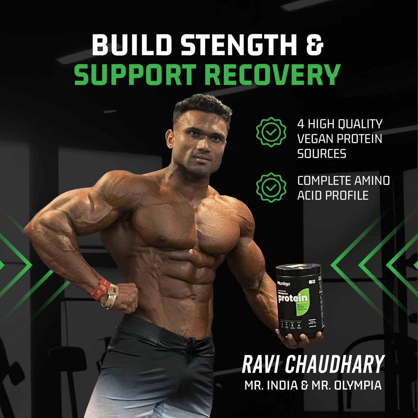 Plantigo Clean Protein Powder Men & Women | 24g Plant Protein, 4.4g BCAA, 2g Leucine, 4g Fiber | No Sugar, No Dairy, No Preservatives | Swiss Chocolate 500g