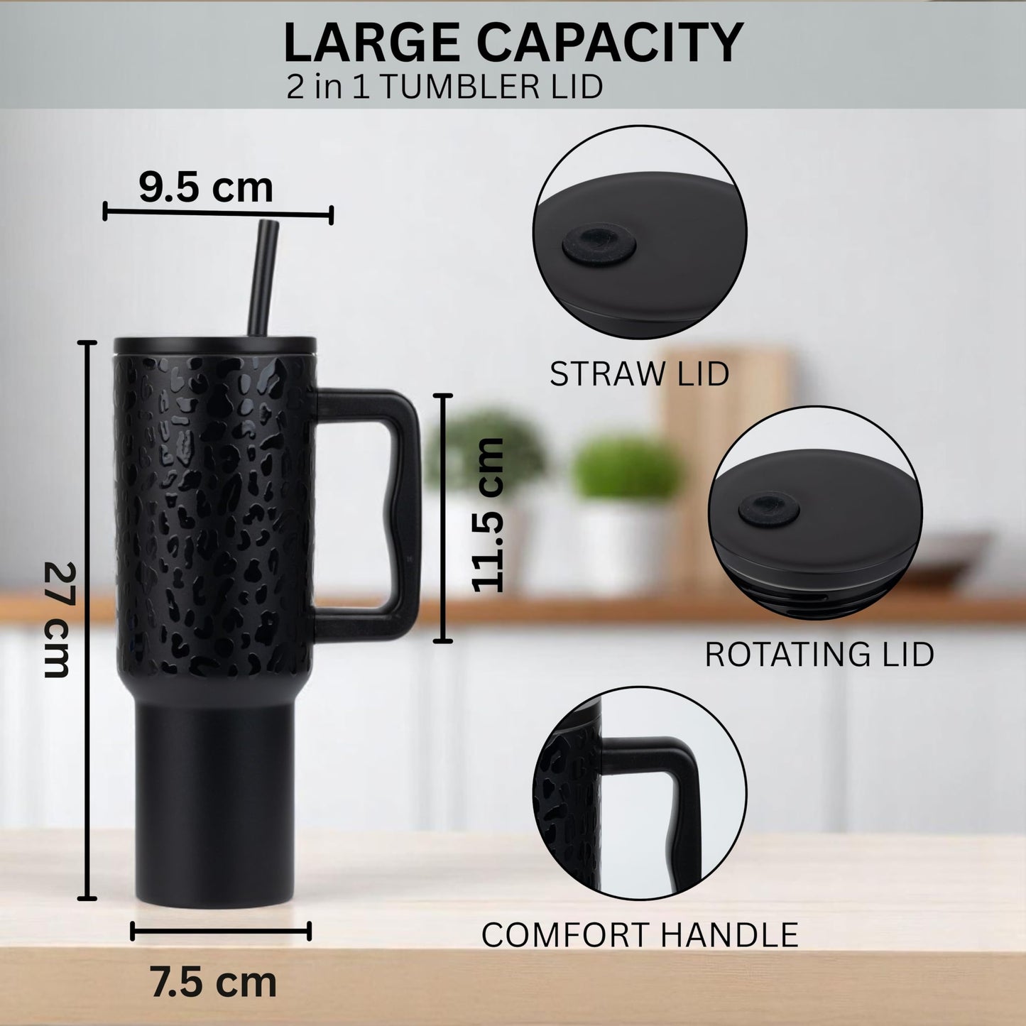 Tumbler with lid and Straw 1200ML Cup Stainless Steel Vacuum Insulated Tumbler for Water, Iced Tea or Coffee 1.2L Office, Gym and Travelling