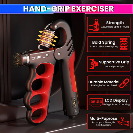 LeanNation’s Adjustable Hand-Grip Exerciser with Digital LCD Counter, 4mm Carbon Steel, Wrist and Forearm Strengthning for Men and Women