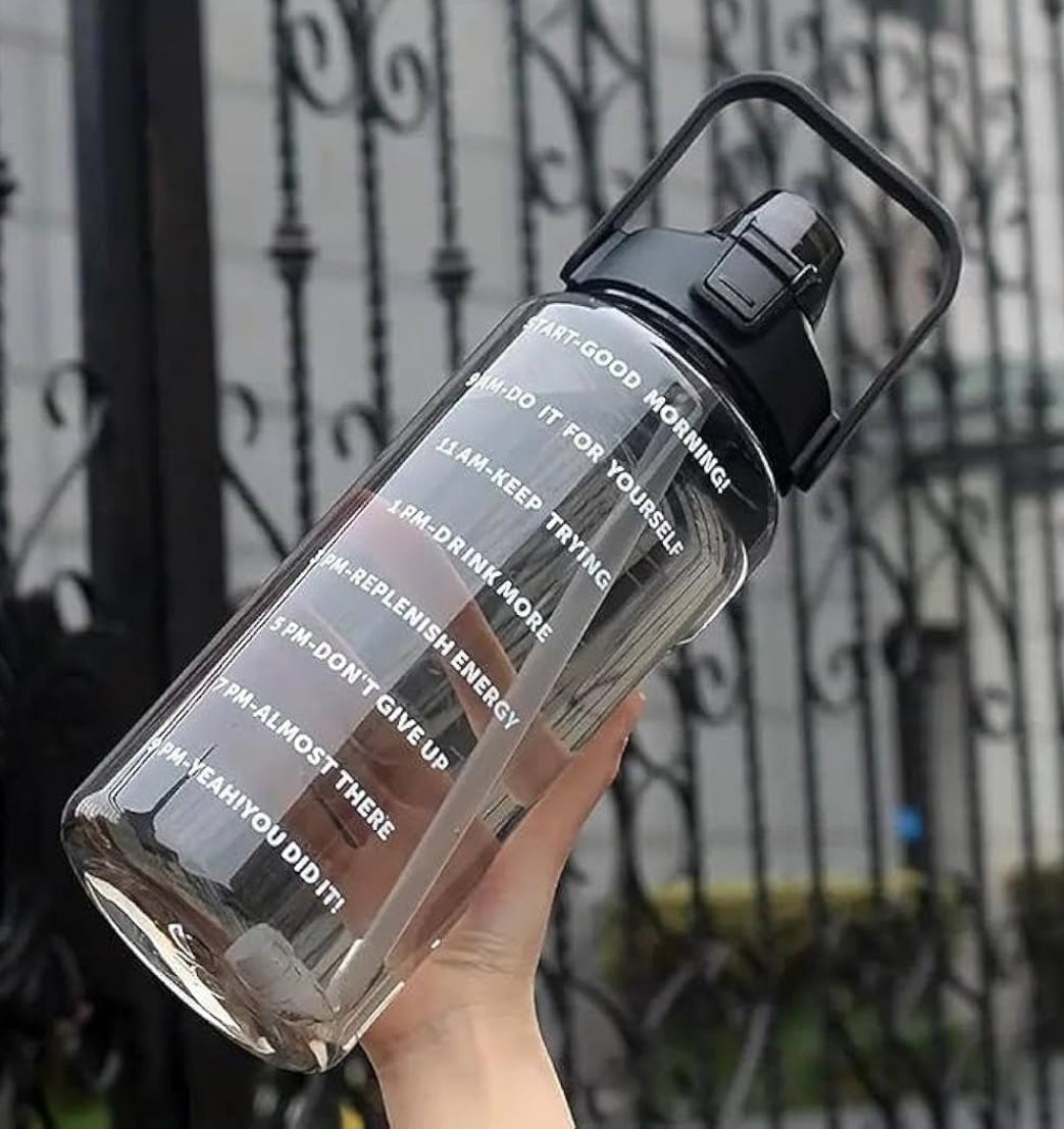 Water Bottle Motivational Water Gallon with Time Marker Large Capacity 2L Multicolor